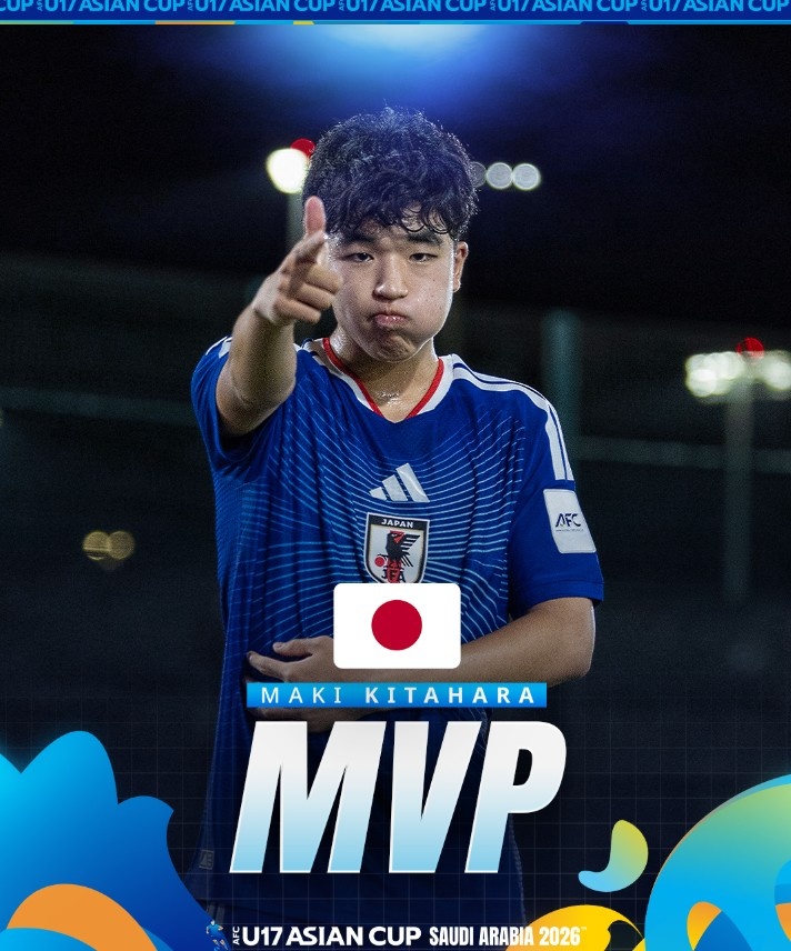 北原槙包攬U17亞洲杯金靴+MVP，兩戰(zhàn)中國均破門